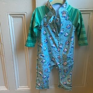 Panda Print Kids Footie - Turquoise and Teal